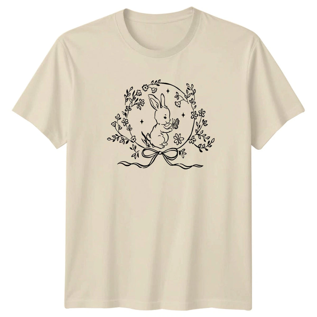 Cute Bunny Holding Butterfly Floral T-Shirt Spring Animal Easter Gift