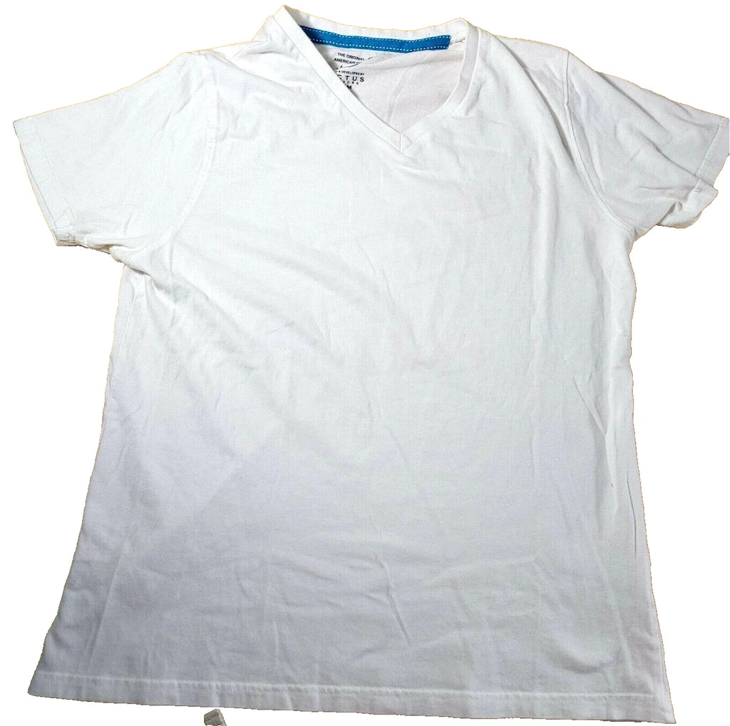 Cactus Men's Size M Solid White Cotton Short Sleeve V-Neck T-Shirt