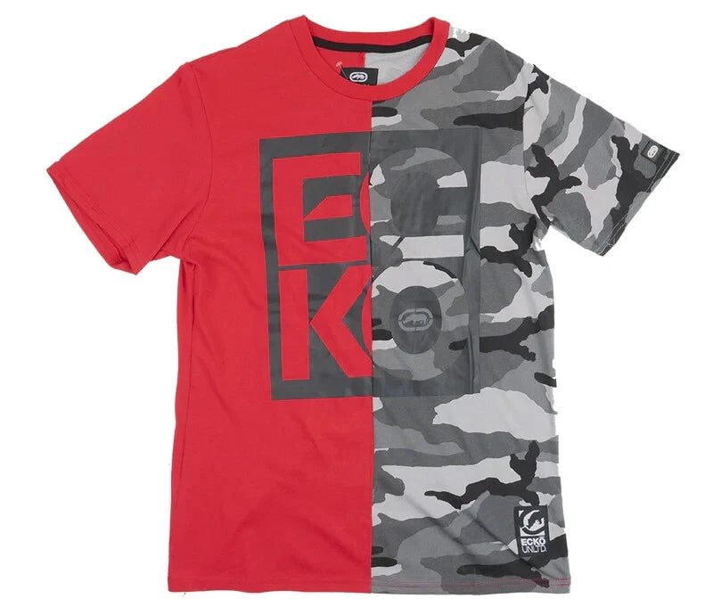 Ecko Unltd Men's T-Shirt Red & Black with Camo design Graphics T-Shirt EO31K751