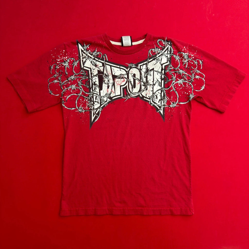 VTG Y2K Tapout MMA T-Shirt Mens Medium Red Barbed Wire Graphic UFC Tee