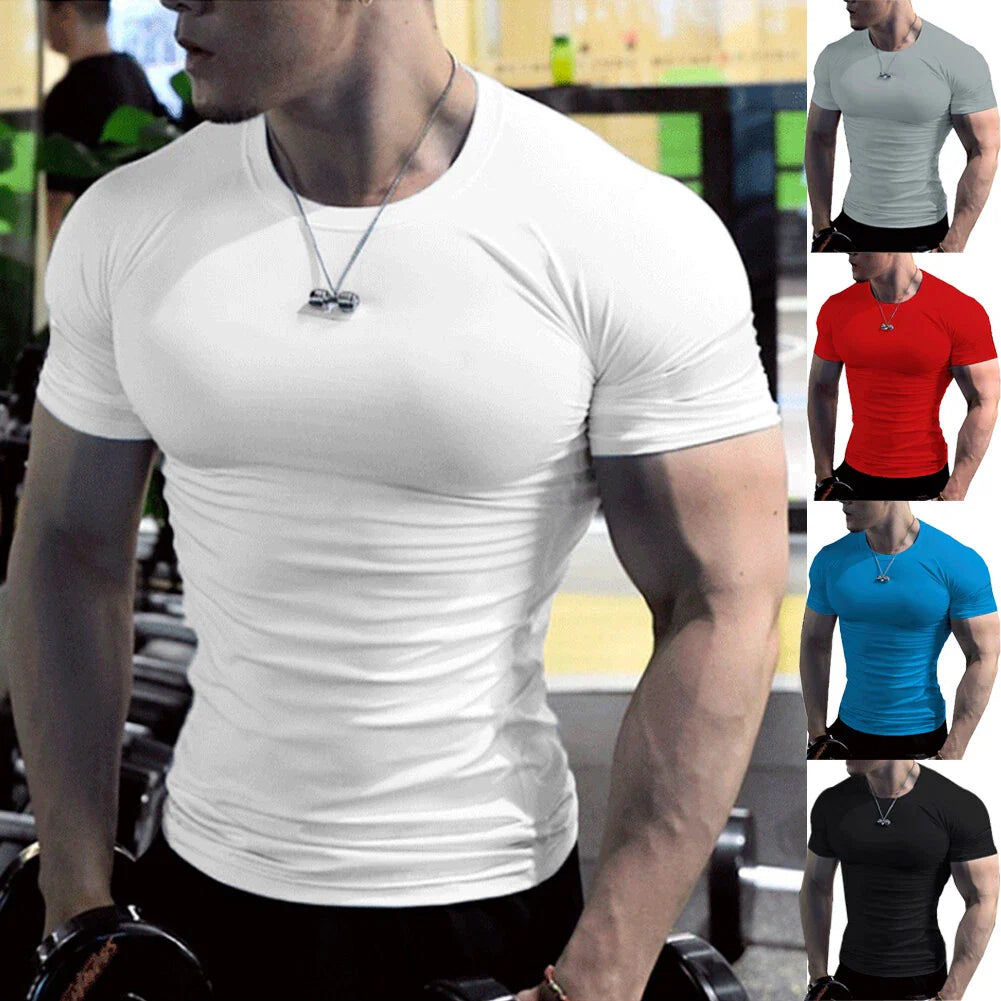 Mens Summer Short Sleeve Fitness T-Shirt Running Sports Fitness Muscle Blouse T ≌