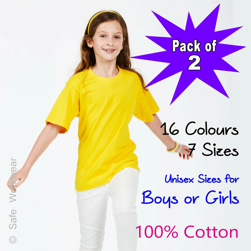 Pack of 2 Kids Plain T Shirt for School Uniform Boys Girls Children Quality Tops