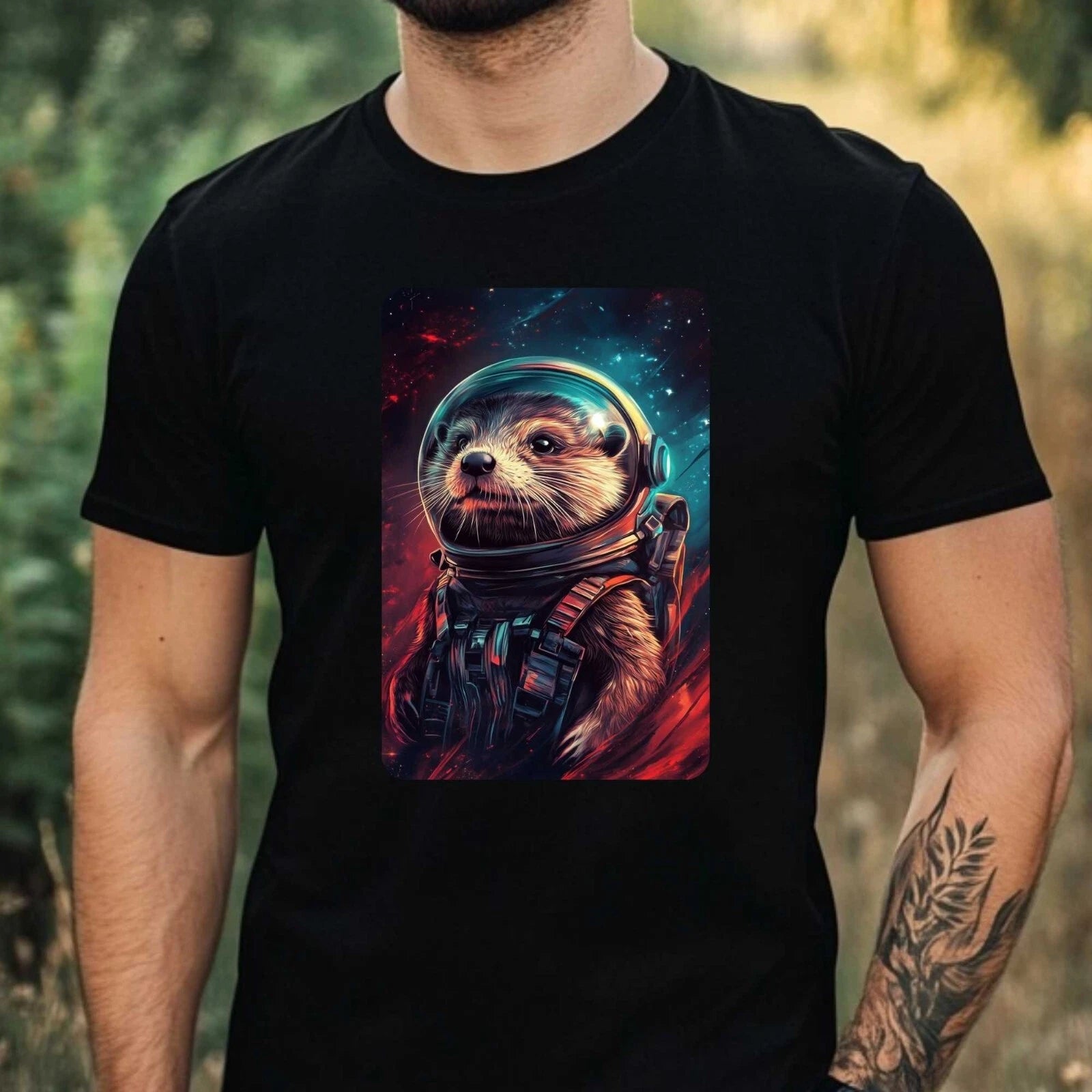 Mens Otter as Astronaut Print Cotton T-Shirt Size XS to 5XL