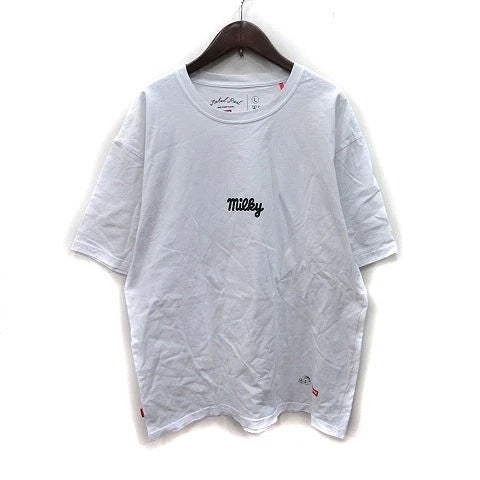 POEMS POEMS Men's L White Cotton Short Sleeve T-Shirt Milky Cut Sewn Top