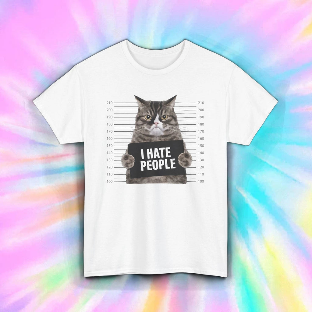 I Hate People Shirt Angry Cat Mugshot Funny Introvert Humor Graphic Tee S-5XL