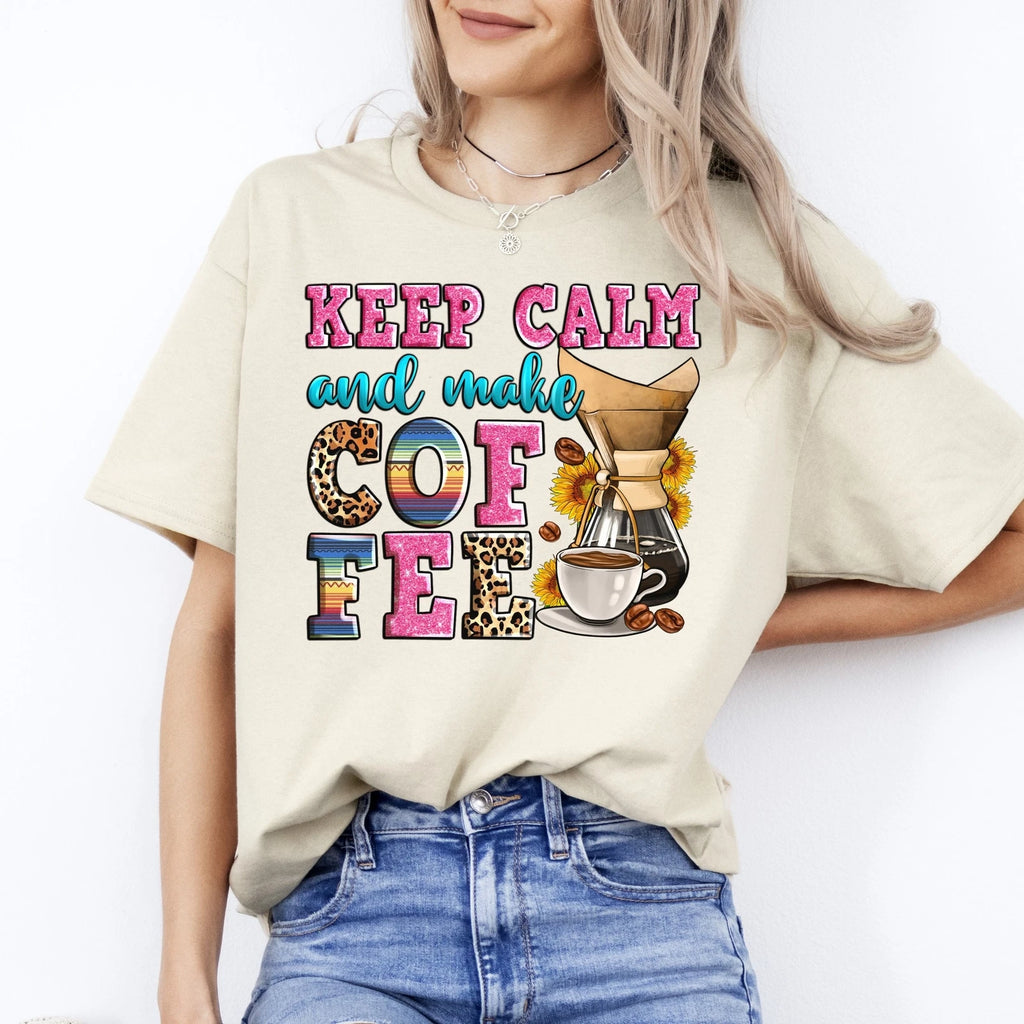 Keep calm and make coffee T-Shirt gift Coffee lover Unisex tee Sand White Sport
