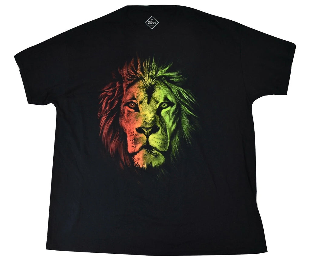 Worn Well Mens Rasta Lion African Big Cat Black Shirt New 2XL, 3XL, 4XL, 5XL