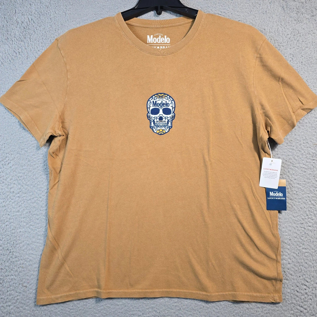 Lucky Brand Modelo Beer Shirt Mens XL Orange Cerveza Mexican Skull Calavera NWT