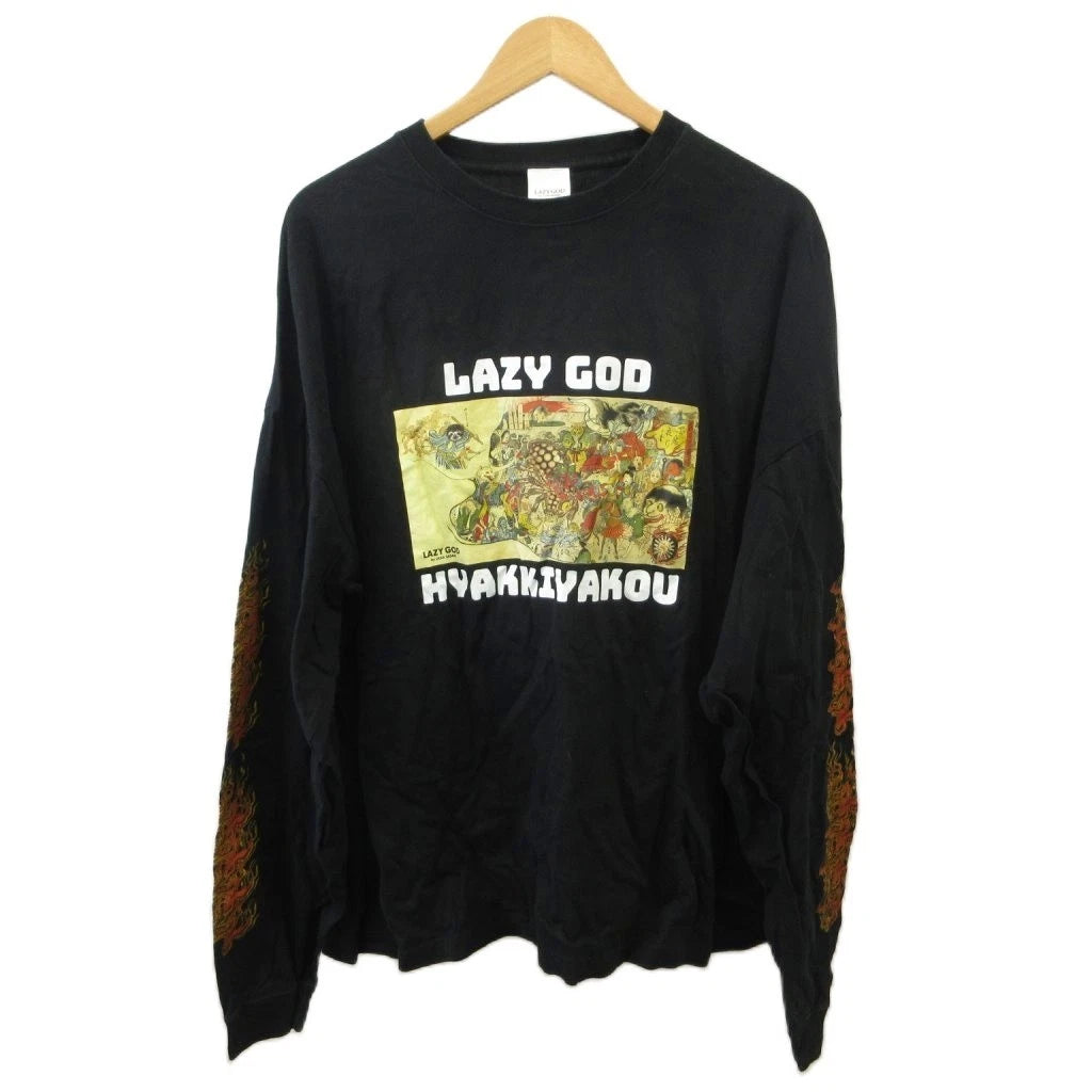 LAZY GOD Black Long Sleeve Logo Print T-Shirt Crew Neck Men’s Size M Used