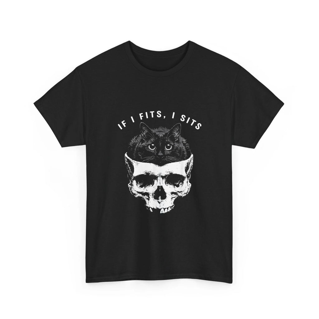 Black Cat Skull Shirt, If I Fits I Sits Memes Lovers Humor Women Men Shirt