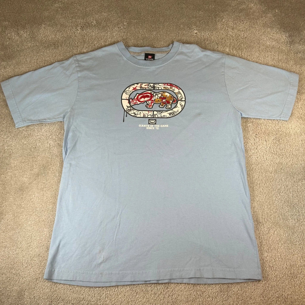 Ecko Unltd Graphic T-Shirt Mens XL Light Blue Giants of the Game Rhino Logo Tee