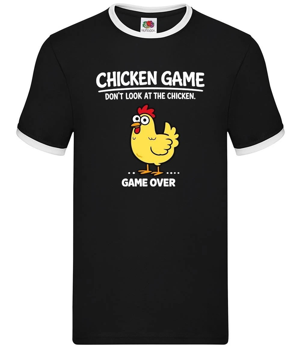 Game Over Chicken Funny Graphic - Men's Ringer - Chickens Love Meme Novelty