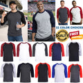 Premium Cotton T-Shirt Baseball Raglan Team Sport Jersey Tee 3/4 Sleeve Men's