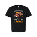 Thanksgiving Unisex T Shirt Featuring Cartoon Turkey With Sunglasses Hat Wine Bo