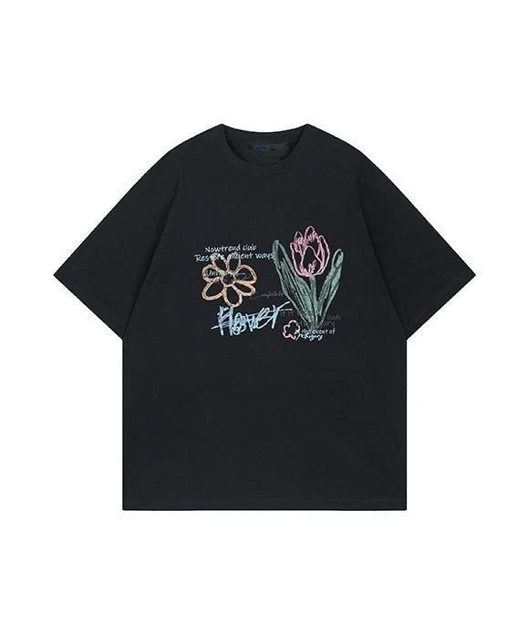 Minimal Flower Aesthetic Sketch Art Graphic T shirt
