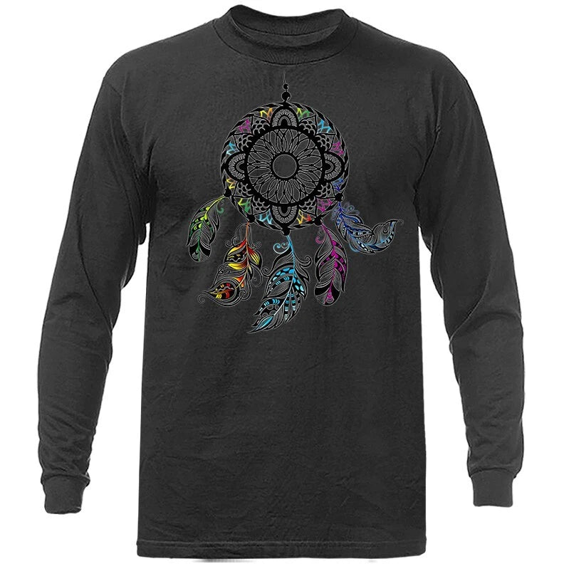 Beautiful Black Dream Catcher Native American Boho Feather Long Sleeve T-Shirt