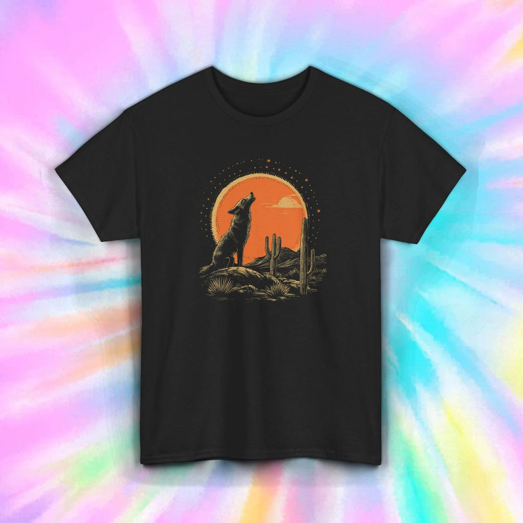 Coyote Desert Sunset Shirt Howling Wolf Southwestern Graphic Tee S-5XL