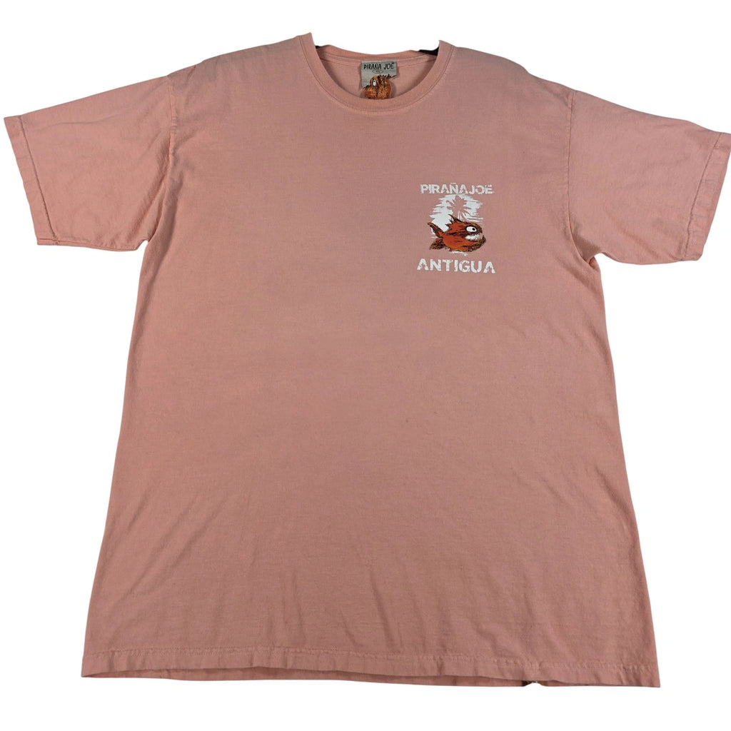 Pirana Joe Shirt Mens Large Pink Antigua Graphic Fish Tee Unique Logo Cotton