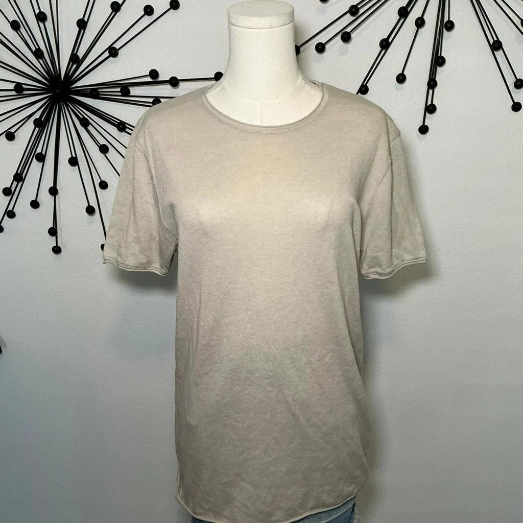 Zara Man Beige Knit T Shirt Lightweight Neutral Minimalist Tee Size M