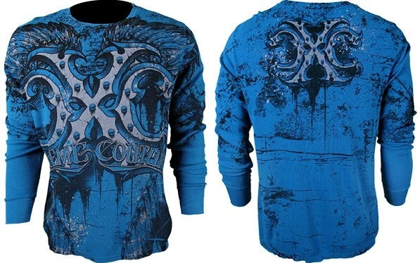 XTREME COUTURE by AFFLICTION Men's Long Sleeve Blue Thermal T-Shirt Tee XL-XXL