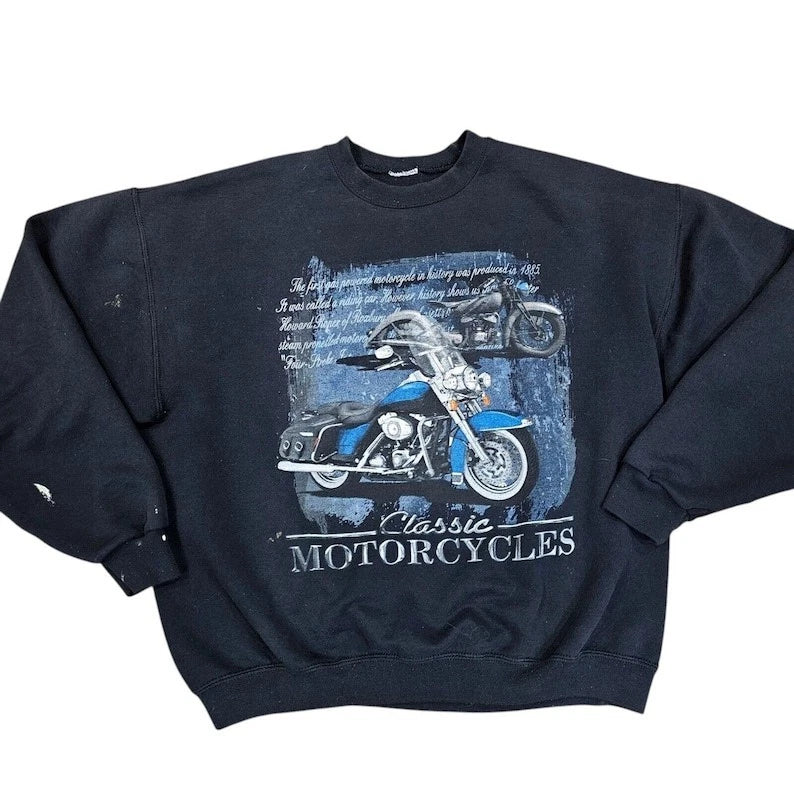 Y2K Mens Classic Motorcycle Graphic Crewneck Sweatshirt T-shirt