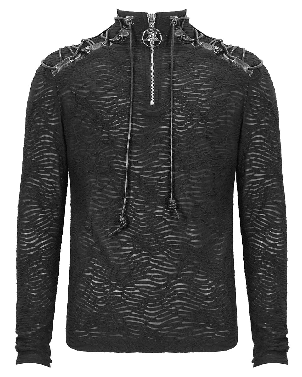 Devil Fashion Mens Gothic Cyberpunk Punk Grunge Zip Neck Knit T-Shirt Top Black