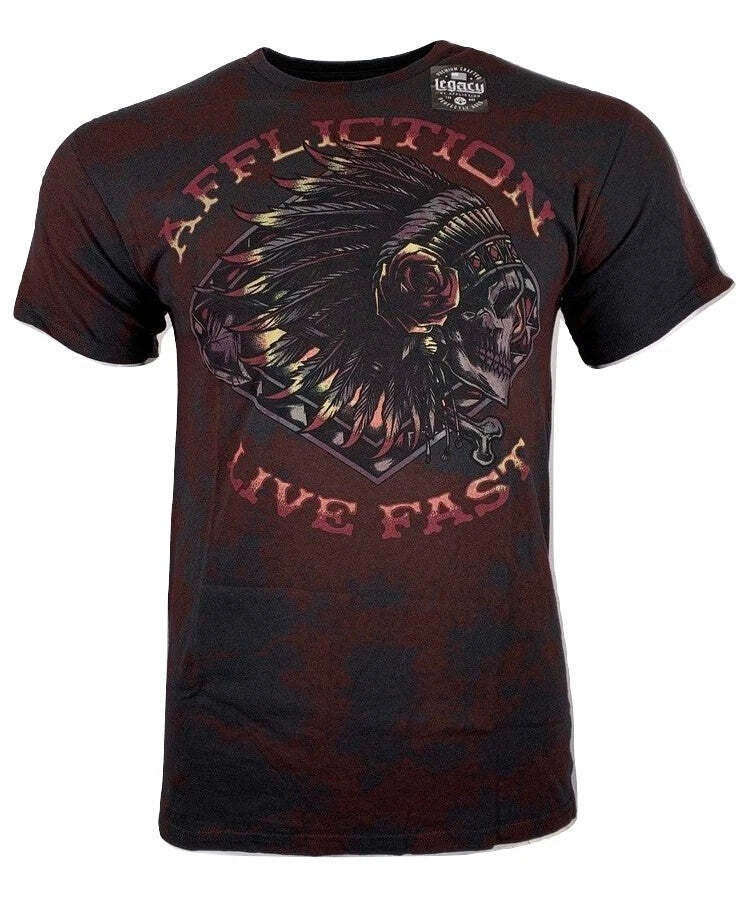 AFFLICTION Men's T-shirt AC FAST TRACK Indian Skull Black Biker MMA S-4XL