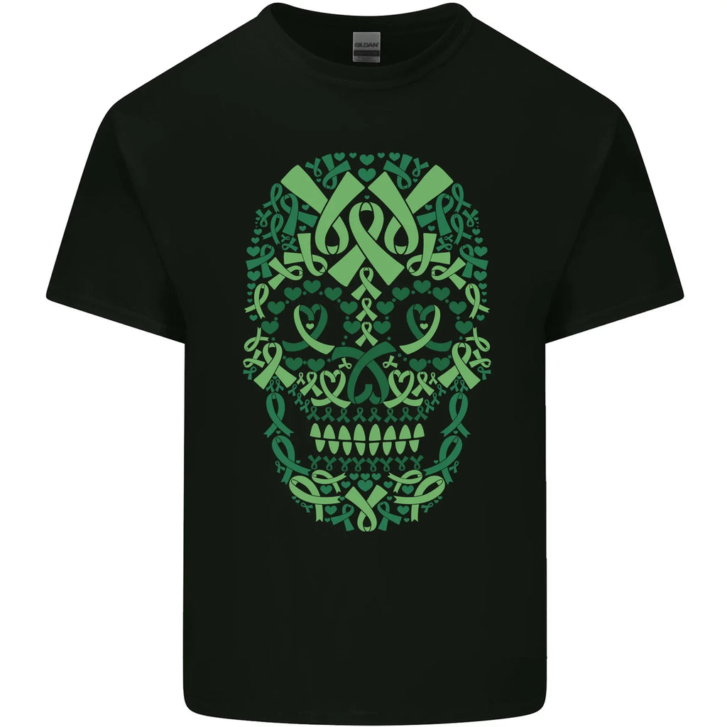 Mental Health Awareness Skull Green Ribbon Mens Light Cotton T-Shirt