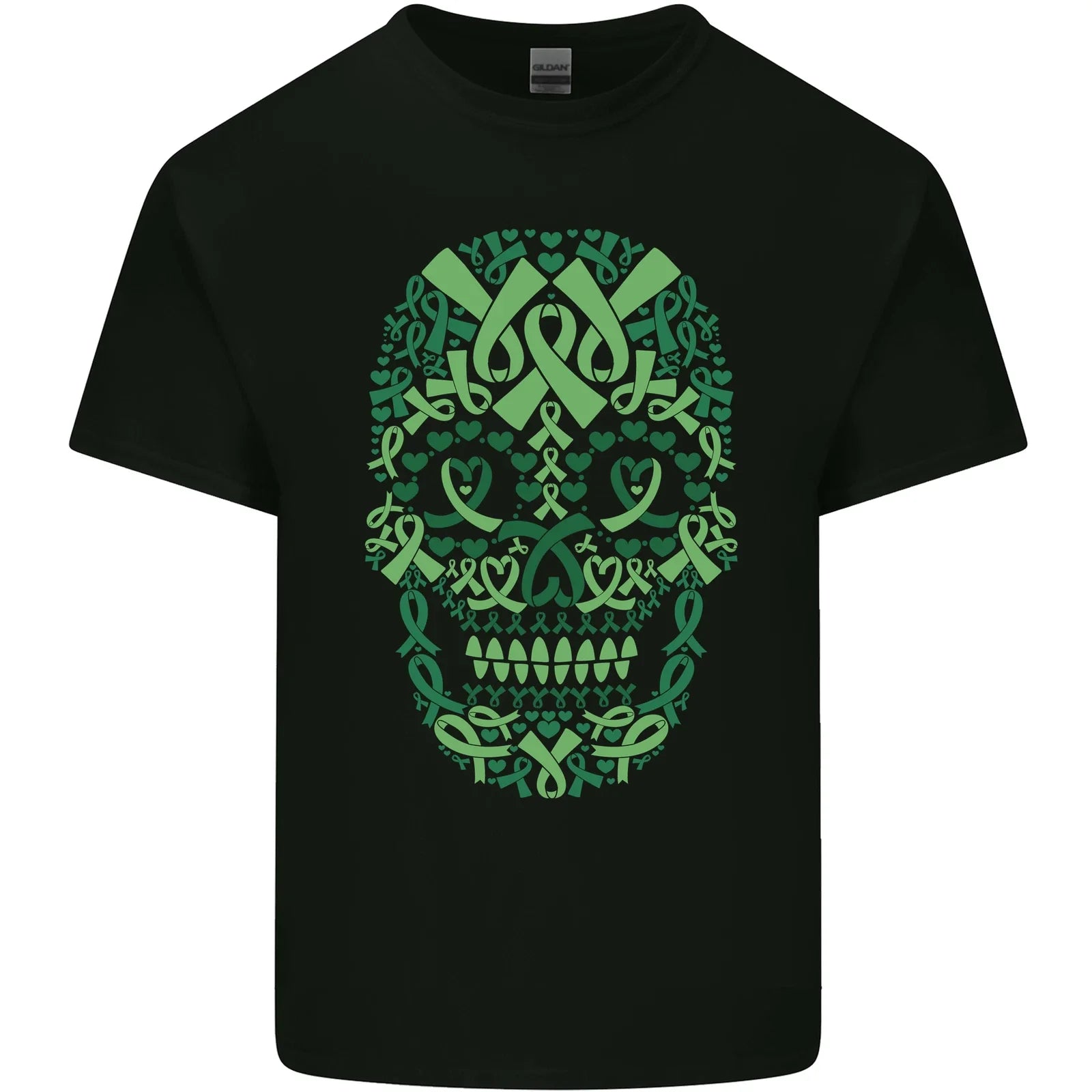Mental Health Awareness Skull Green Ribbon Mens Light Cotton T-Shirt