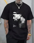 Men's Tupac Black Short Sleeve T-Shirt  Crew Neck Top for Urban Streetwear 3xl