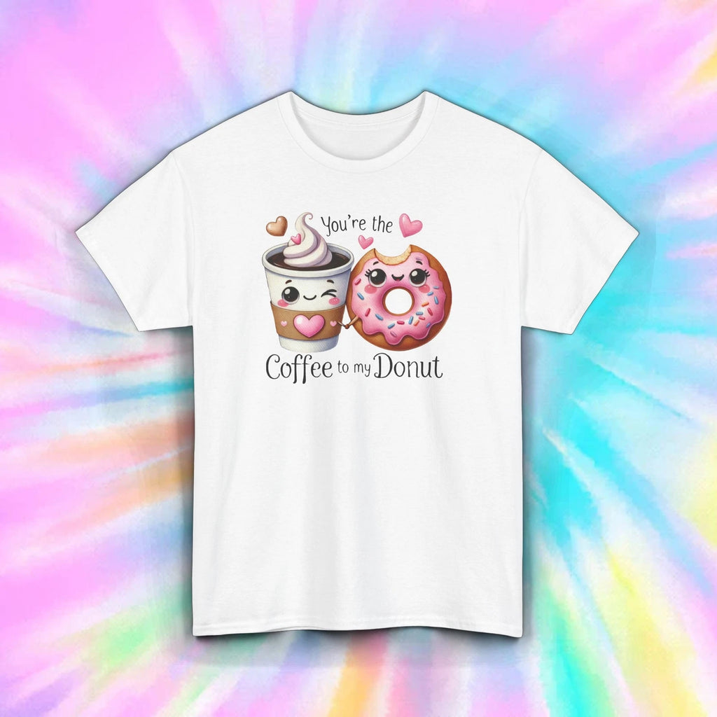 Coffee and Donut Couple T-Shirt - Cute Kawaii Breakfast Food Lovers Tee S-5XL