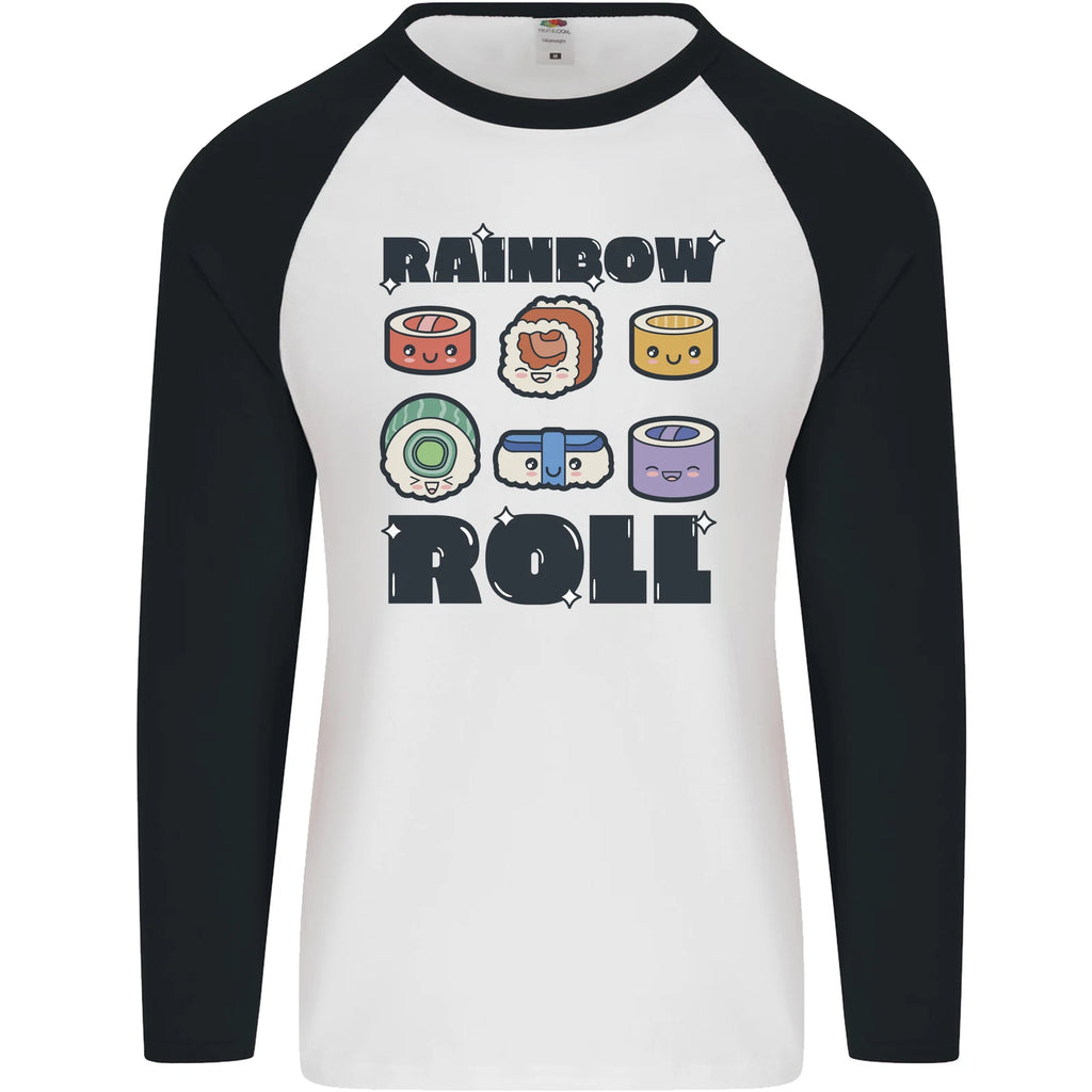 Kawaii Sushi Rainbow Roll Fish Mens L/S Baseball T-Shirt