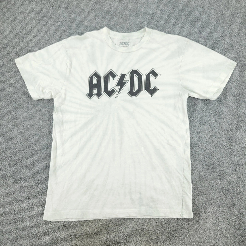 AC/DC Shirt Men's Small White ACDC Tie Dye Graphic Tee Crew Neck Short Sleeve