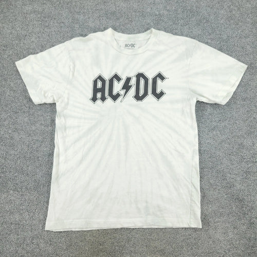 AC/DC Shirt Men's Small White ACDC Tie Dye Graphic Tee Crew Neck Short Sleeve