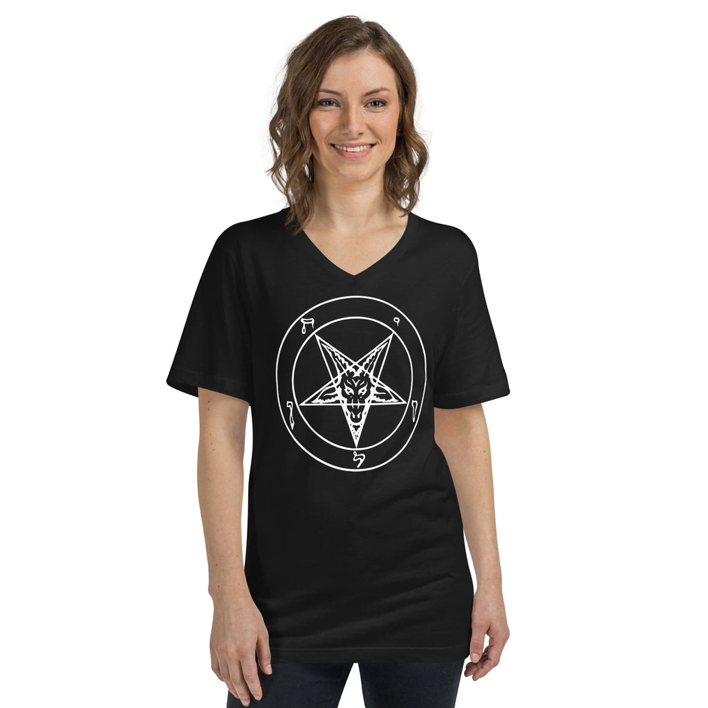 White Sigil of Baphomet Occult Symbol Unisex Short Sleeve V-Neck T-Shirt