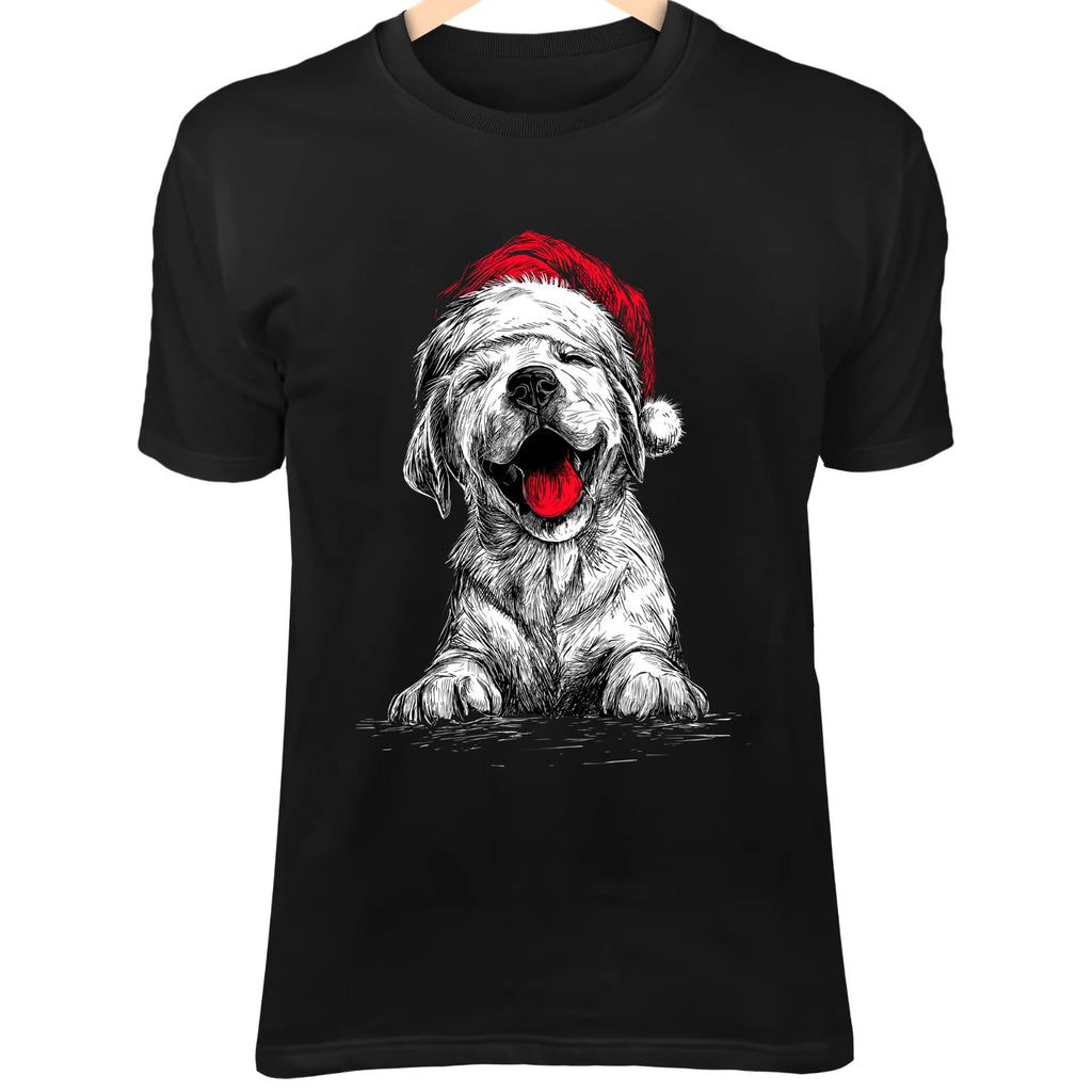 Christmas Dog Line Art - Cute Minimalist with Santa Hat in Festive Kawaii Style