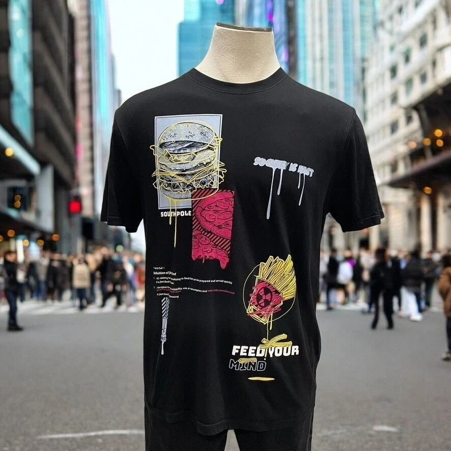Southpole Graphic Tee Fast Food Drip Streetwear Urban Fashion Pop Art Size XL