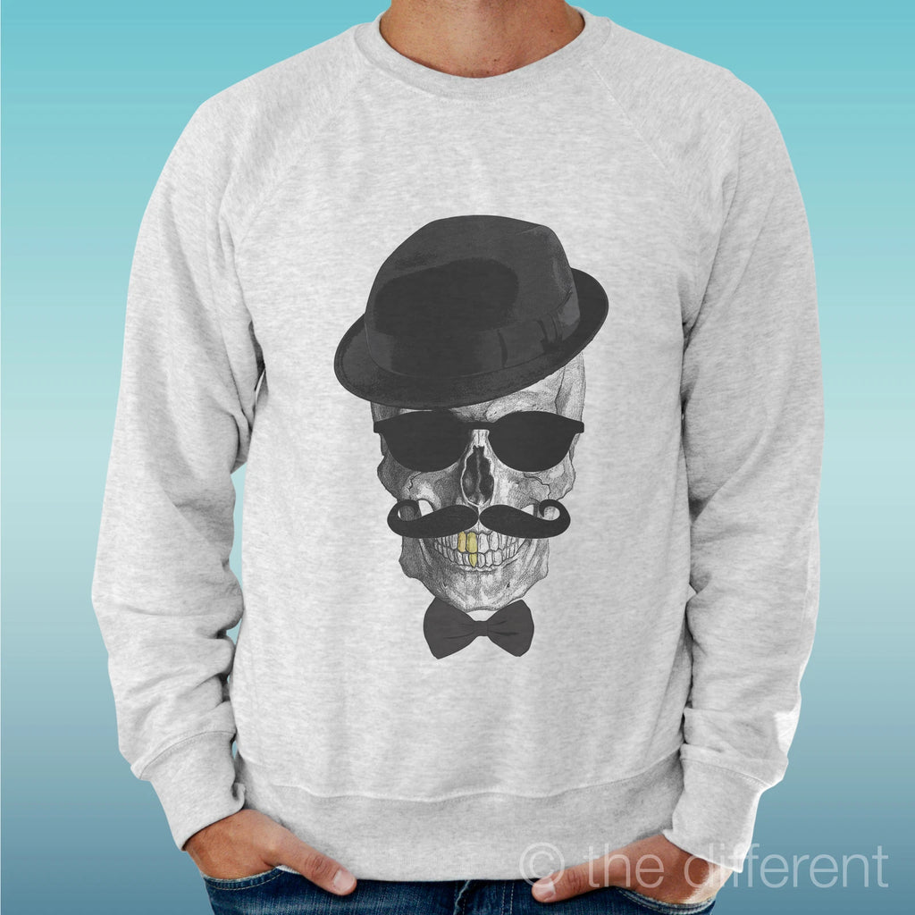 Felpa Man Light Sweater Light Grey " Skull Moustache Hat "
