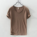 Short Sleeve Basic Tee Cotton Shirt T Shirts Summer Topsv-Neck Classic Fit #