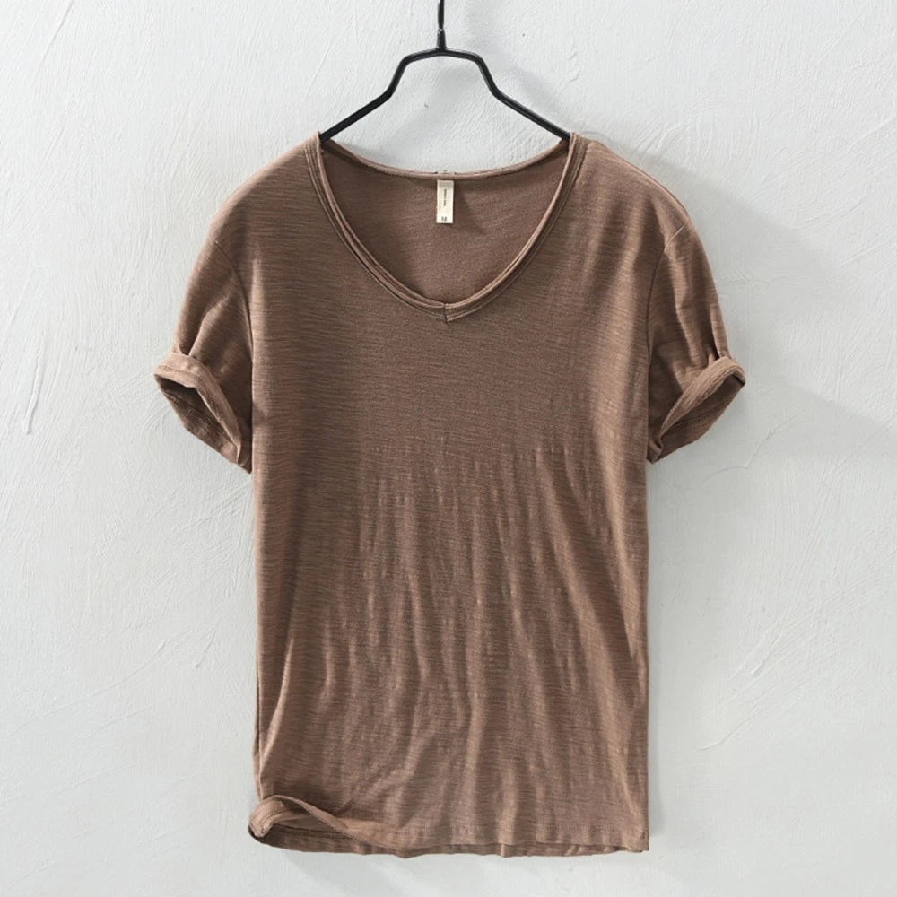 Short Sleeve Basic Tee Cotton Shirt T Shirts Summer Topsv-Neck Classic Fit #
