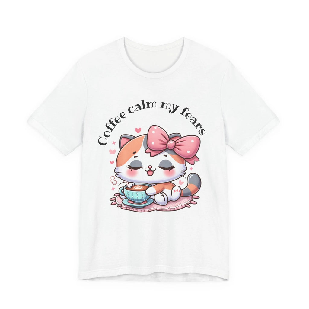 T-shirt Coffee Calms My Fears Cat tee | Cute Kawaii Cat with Coffee