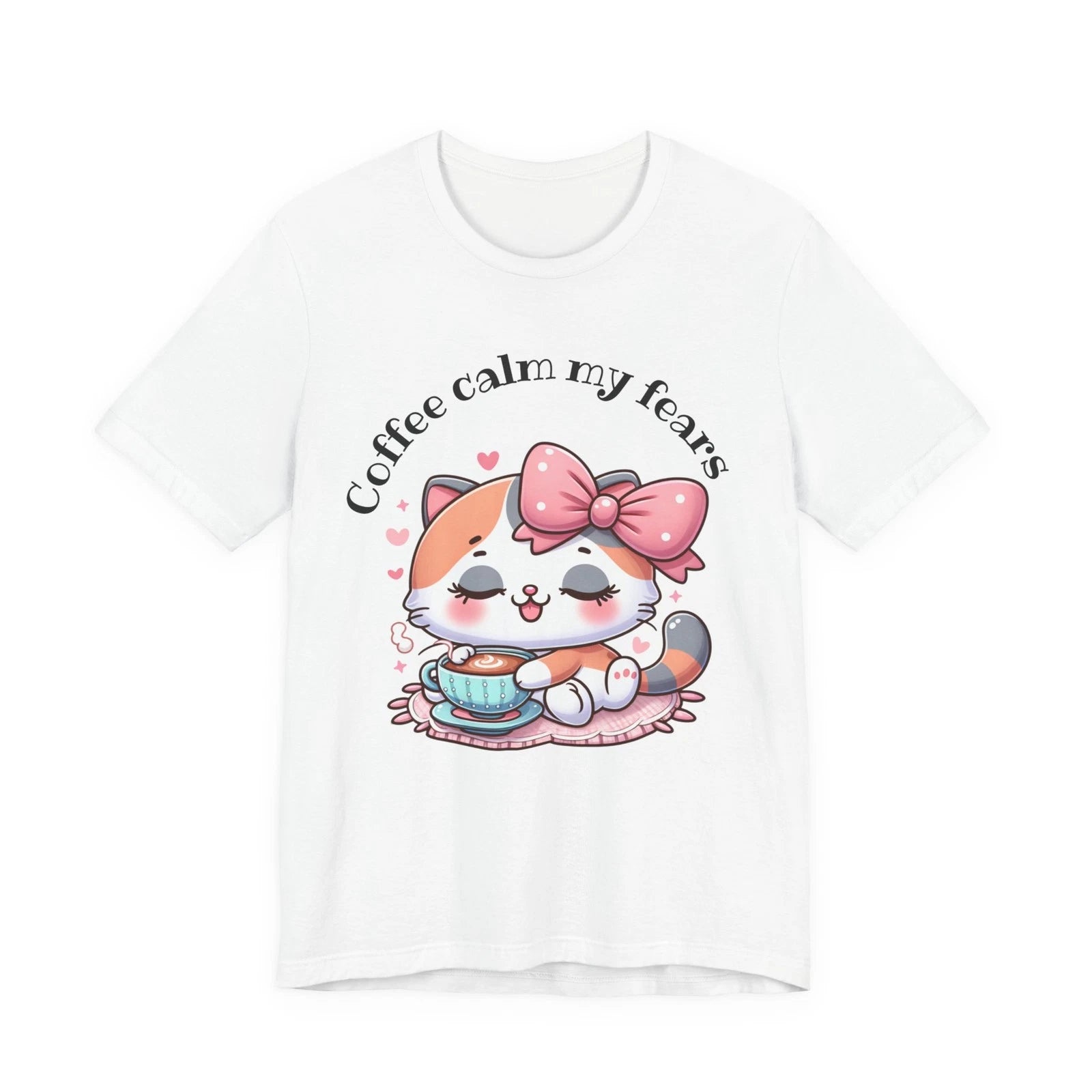 T-shirt Coffee Calms My Fears Cat tee | Cute Kawaii Cat with Coffee