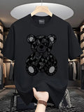 Men's Geometric Bear T-Shirt and Black Modern Printed Pattern, Round Neck, Unise