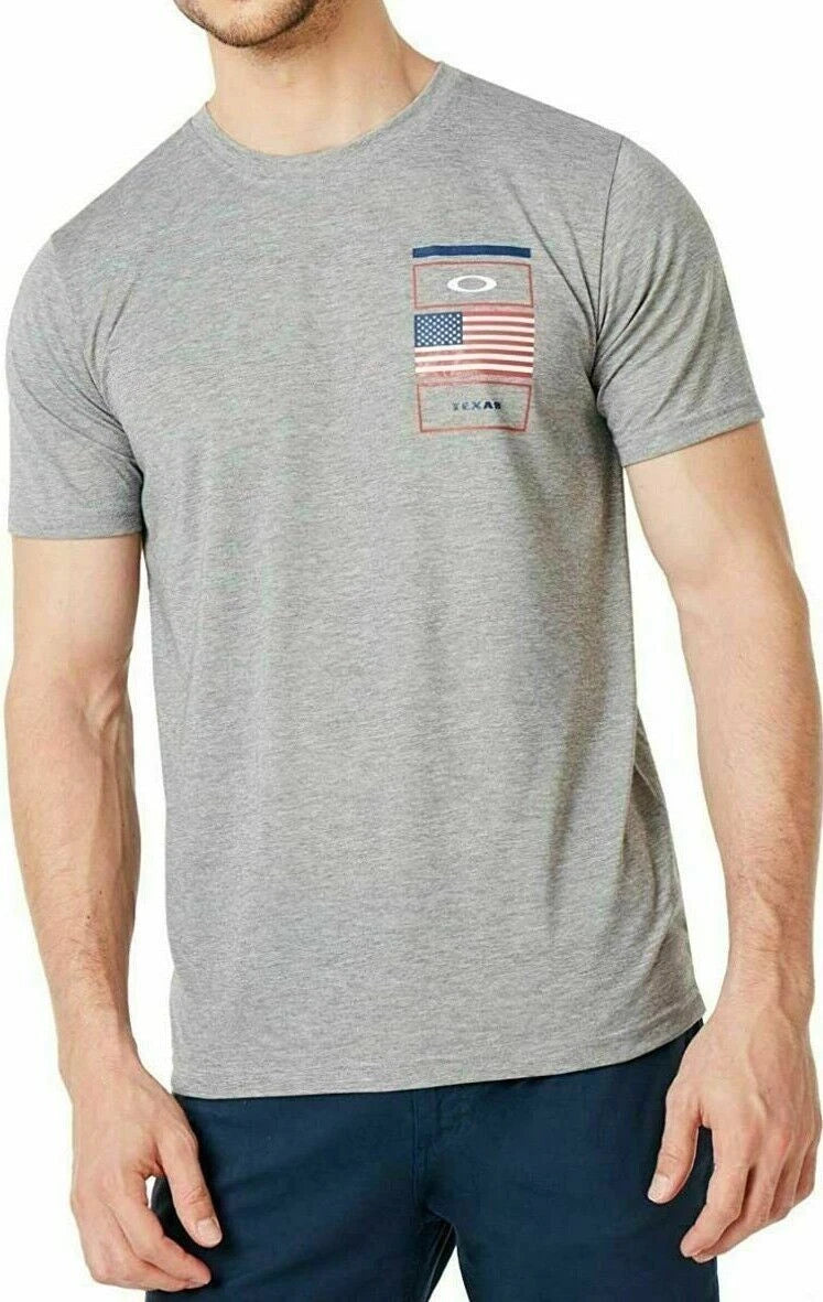 Oakley Men Tee T Shirt Grey Cotton Texas Theme USA FLAG Xw5 Size M