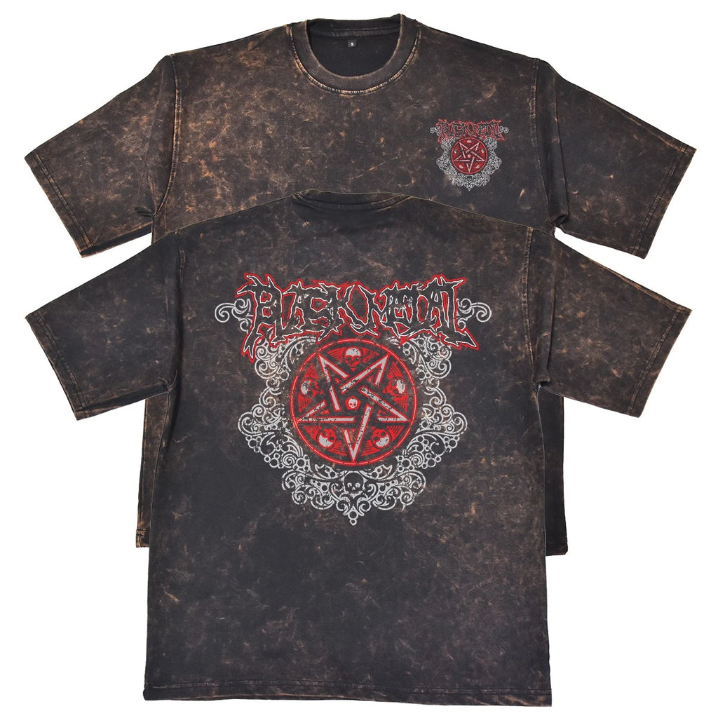 Black Metal Unisex Mens Rust 240gsm French Terry Acid Wash T-Shirt Gothic Gift