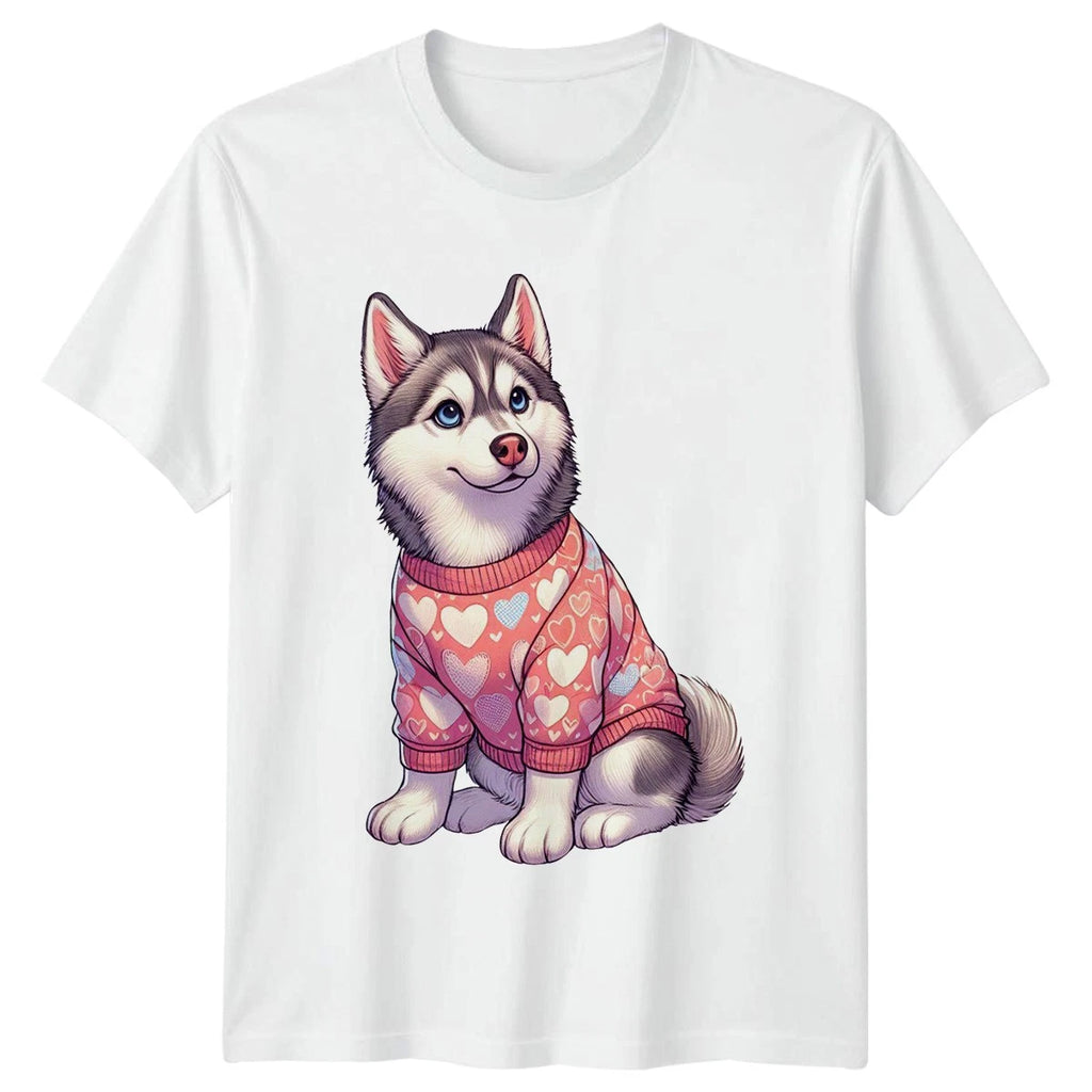 Cute Husky Puppy Dog Wearing Womens T-Shirt Siberian Husky Valentines Day