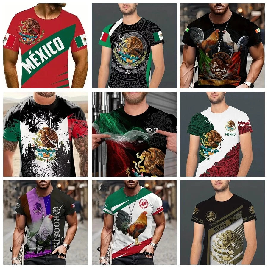 T Shirt Mexican Aztec Eagle Rooster Fashion Mexico Men Short Sleeve Black Trendy