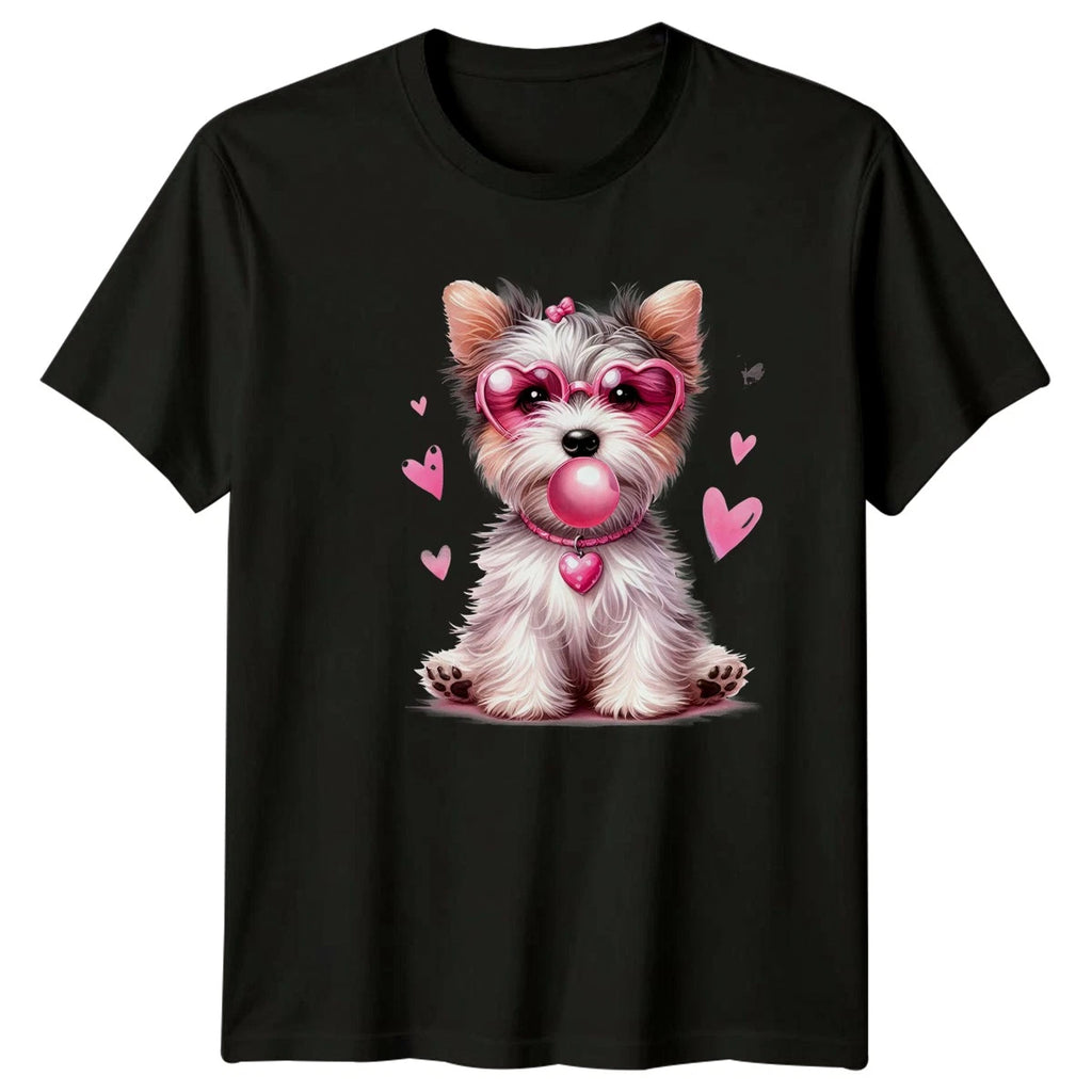 Cute Dog Heart Glasses Bubblegum Animals Mens T-Shirt Womens Graphic Tee
