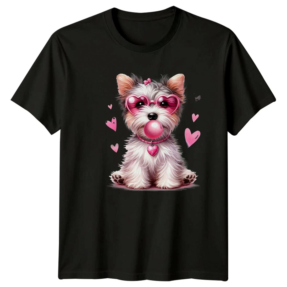 Cute Dog Heart Glasses Bubblegum Animals Mens T-Shirt Womens Graphic Tee