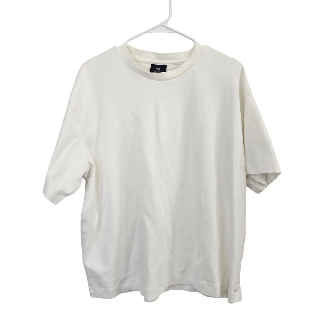 HM Loose Fit Crewneck T-Shirt Mens XL White Heavy Jersey Short Sleeve Tee